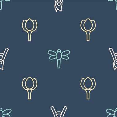 Hattı, el yapımı makas, çiçek lalesi ve yusufçuk desenine göre ayarla. Vektör