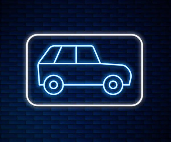 Leuchtende Neon-Linie Auto-Symbol isoliert auf Backsteinwand Hintergrund. Vektor — Stockvektor