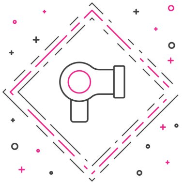 Beyaz arkaplanda çizgi saç kurutma ikonu izole edildi. Saç kurutma makinesi tabelası. Saç kurutma sembolü. Sıcak hava üflüyor. Renkli taslak konsepti. Vektör