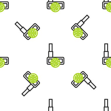 Top ikonuna sahip çizgi golf sopası beyaz arka planda izole edilmiş pürüzsüz desen. Vektör