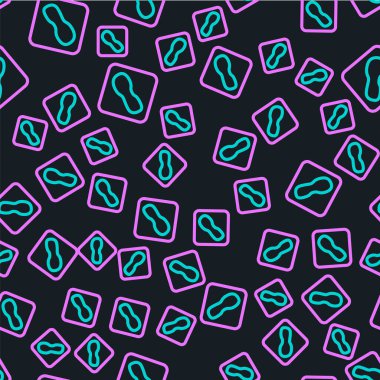 Çizgi insan ayak izi ayakkabı ikonu siyah arkaplanda izole edilmiş pürüzsüz desen. Ayakkabı tabanı. Vektör