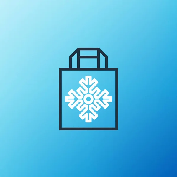 Line karácsonyi papír bevásárló táska hópihe ikon elszigetelt kék háttérrel. Csomag jel. Boldog karácsonyt és boldog új évet! Színes vázlat koncepció. Vektor — Stock Vector