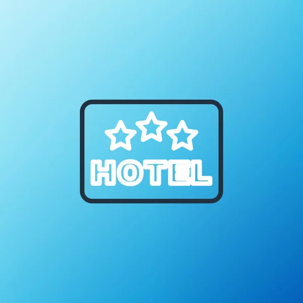 Line Signboard υπαίθρια διαφήμιση με κείμενο Ξενοδοχείο εικονίδιο απομονώνονται σε μπλε φόντο. Πολύχρωμο περίγραμμα έννοια. Διάνυσμα — Διανυσματικό Αρχείο