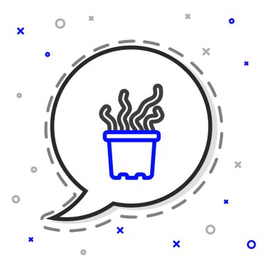 Beyaz arka planda izole edilmiş tencere ikonundaki çizgi egzotik tropikal bitki. Renkli taslak konsepti. Vektör