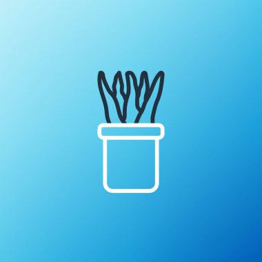 Esrar ikonundaki Çizgi Tesisi mavi arka planda izole edildi. Tencerede yetişen bir bitki. Saksı bitkisi işareti. Renkli taslak konsepti. Vektör