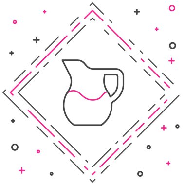 Süt ikonlu çizgi sürahisi beyaz arka planda izole edilmiş. Süt için çaydanlık. Süt içen cam sürahi. Renkli taslak konsepti. Vektör