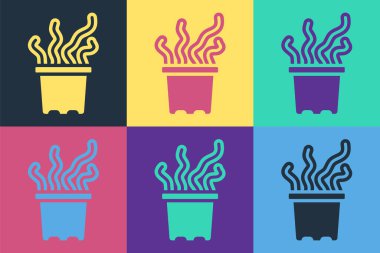 Esrar ikonundaki Pop Art Egzotik Bitkiler renkli arka planda izole edilmiş. Vektör