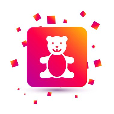 Beyaz ayıcığın peluş oyuncak ikonu beyaz arka planda izole edilmiş. Kare renk düğmesi. Vektör