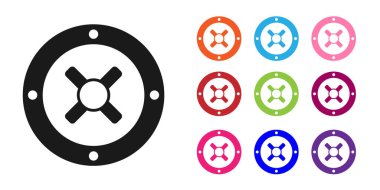 Siyah kasa simgesi beyaz arkaplanda izole edildi. Kapı, şifreli bir banka kasası. Güvenilir Veri Koruma. Simgeleri renklendirin. Vektör