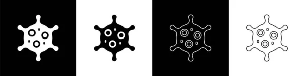 Set Virus pictogram geïsoleerd op zwart-wit achtergrond. Corona virus 2019-nCoV. Bacteriën en ziektekiemen, celkanker, microben, schimmels. Vector — Stockvector