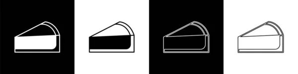Définir tranche de gâteau au fromage cerise avec icône de garniture de fruits isolé sur fond noir et blanc. Vecteur — Image vectorielle
