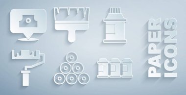 Boya spreyi, boya, guaj, kavanoz, boya, paten fırçası ve sprey başlık kapağı simgesini ayarla. Vektör