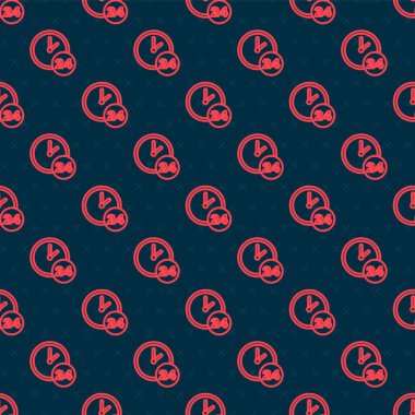 Kırmızı Saat 24 saat simgesi siyah arkaplanda izole edilmiş kusursuz desen. Tüm gün döngü simgesi. 24 saat hizmet sembolü. Vektör