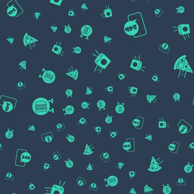 Çevrimiçi olarak erişte, yiyecek, burger ve pizza sipariş et. Vektör