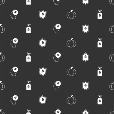 Balkabağı, organik kozmetik, içinde yaprak olan insan kafası ve diyet vejetaryen yemekleri. Vektör