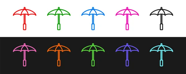 Parapluie de protection solaire pour icône de plage isolé sur fond noir et blanc. Grand parasol pour espace extérieur. Parapluie. Vecteur — Image vectorielle