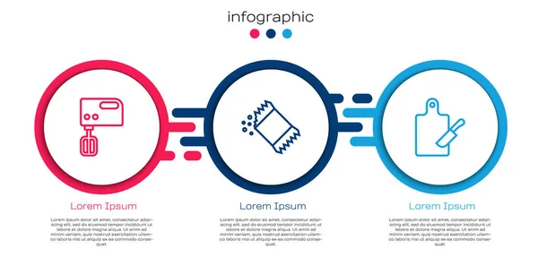 Набор линии Электрический миксер, пакет перца и резки доска и нож. Бизнес-инфографический шаблон. Вектор — стоковый вектор