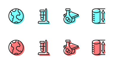 Mezuniyet şapkası, Dünya küresi, test tüpü büfesi ve boy geometrik figürü simgesi. Vektör