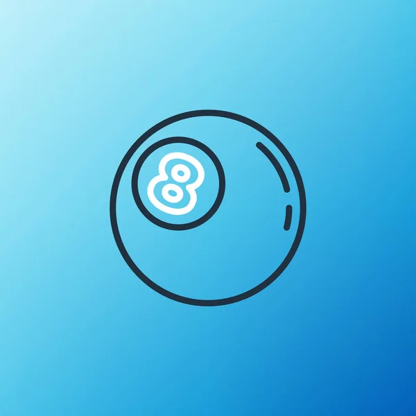 Ligne billard billard billard boule de billard avec numéro 8 icône isolée sur fond bleu. Concept de contour coloré. Vecteur — Image vectorielle
