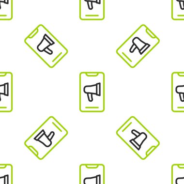 Çizgi Protesto simgesi beyaz arkaplanda pürüzsüz desen izole etti. Toplantı, protestocu, grev, konuşma, pankart, protesto pankartı, dilekçe, lider, broşür. Vektör