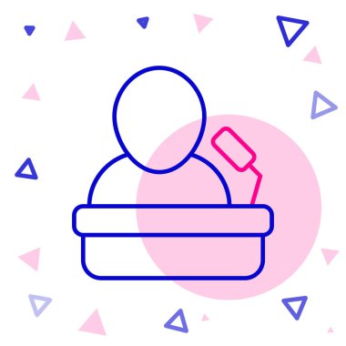 Satır Sözcüsü simgesi beyaz arkaplanda izole edildi. Ben Tribün 'den hatip. Halka açık konuşma. Kürsüde biri var. Renkli taslak konsepti. Vektör