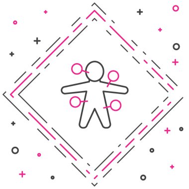 Beyaz arka planda izole edilmiş çizgi Voodoo bebek simgesi. Renkli taslak konsepti. Vektör