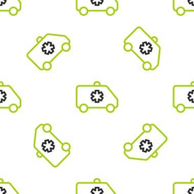 Ambulans hattı ve acil durum ikonu beyaz arka planda izole edilmiş. Ambulans aracı tıbbi tahliye. Vektör