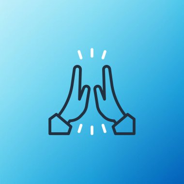 Gayri resmi selamlama simgesi mavi arkaplanda izole edildi. Mutlu insanlar beşlik çakıyor. Renkli taslak konsepti. Vektör