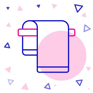 Askıdaki çizgi havlusu simgesi beyaz arkaplanda izole edildi. Banyo havlusu ikonu. Renkli taslak konsepti. Vektör