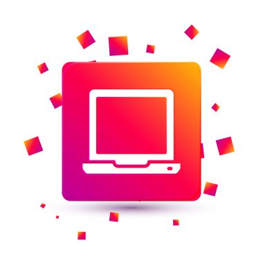 Beyaz arkaplanda beyaz dizüstü bilgisayar simgesi izole edildi. Boş ekran işaretli bilgisayar defteri. Kare renk düğmesi. Vektör