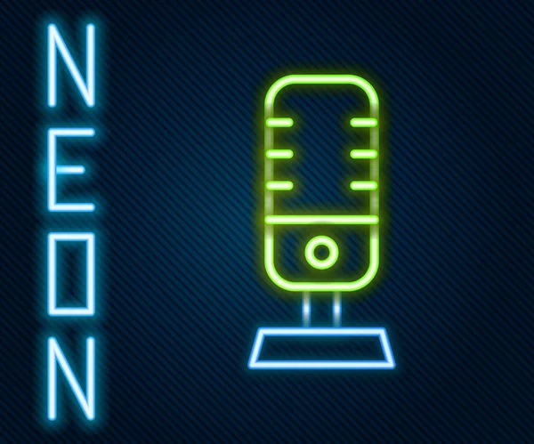 Ligne lumineuse Icône de microphone au néon isolé sur fond noir. Sur micro micro radio. Signal haut-parleur. Concept de contour coloré. Vecteur — Image vectorielle