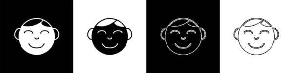 Set Icono de cabeza de niño feliz aislado sobre fondo blanco y negro. Cara de niño. Vector — Archivo Imágenes Vectoriales
