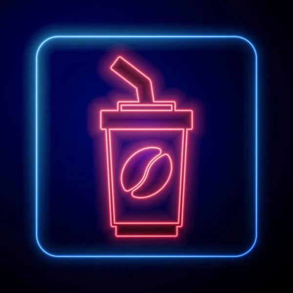 Gloeiende neon Koffie kopje te gaan pictogram geïsoleerd op zwarte achtergrond. Vector — Stockvector