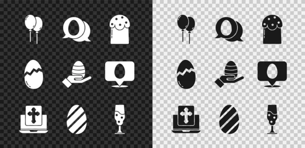 Set Balloons with ribbon, Speech bubble easter egg, Easter cake, Cross the laptop screen, Wine glass, Broken and Human hand and icon. Vector — Stock Vector