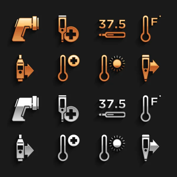 Stel de thermometer voor meteorologie, digitaal, medisch en pictogram in. Vector — Stockvector