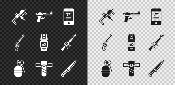 Пистолет-пулемет MP9I, орёл-пустыня, мобильное приложение для магазина, ручная граната, кобура для ножей, военный нож, значок револьвера и перцовый баллончик. Вектор — стоковый вектор