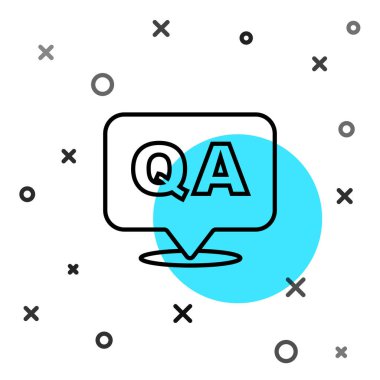 Beyaz zemin üzerinde Soru ve Yanıt simgesi olan siyah çizgi konuşma baloncukları. Q ve A sembolü. SSS işareti. Konuşma balonu ve çizelgesi. Rastgele dinamik şekiller. Vektör