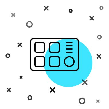 Siyah çizgi davul makinesi simgesi beyaz arkaplanda izole edildi. Müzik aletleri. Rastgele dinamik şekiller. Vektör