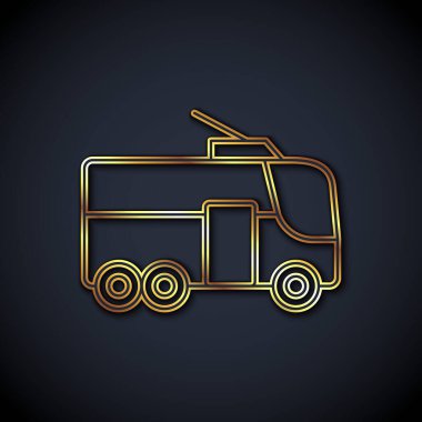 Altın çizgili Trolleybus simgesi siyah arkaplanda izole edildi. Toplu taşıma sembolü. Vektör