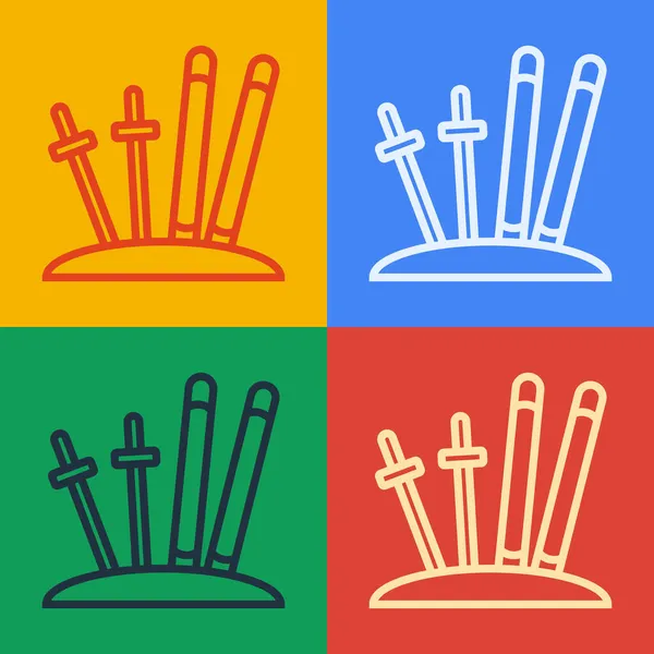 Pop art γραμμή Ski και μπαστούνια εικονίδιο απομονώνονται σε φόντο χρώμα. Ακραίο άθλημα. Εξοπλισμός για σκι. Εικονίδιο χειμερινών σπορ. Διάνυσμα — Διανυσματικό Αρχείο