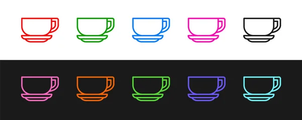 Definir linha ícone xícara de café isolado no fundo preto e branco. Uma chávena. Café quente. Vetor —  Vetores de Stock
