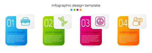 Definir linha Carimbo censurado, Câmera de segurança, Paz e protesto. Modelo de infográfico de negócios. Vetor — Vetor de Stock