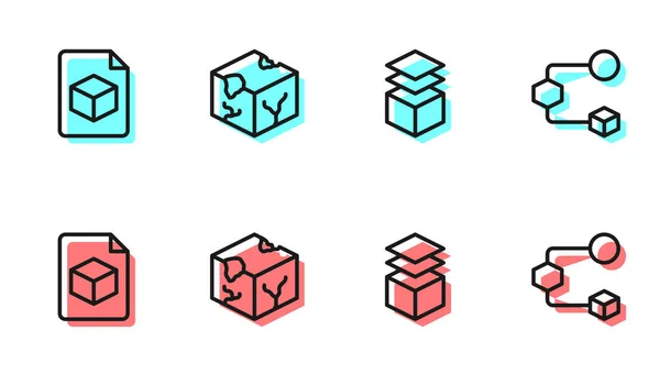 Set line Layers, Isometric cube file, and icon. Vector — Stock Vector