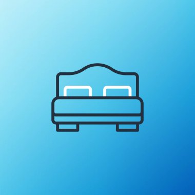 Line Hotel yatak odası ikonu mavi arkaplanda izole edildi. Renkli taslak konsepti. Vektör