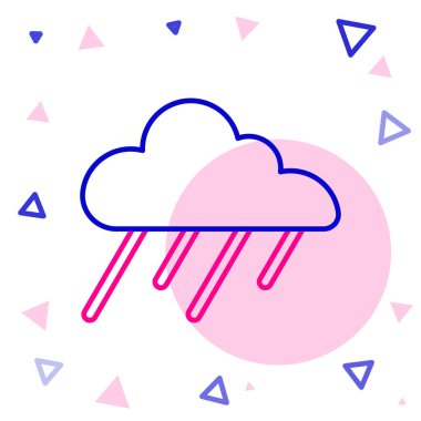 Beyaz arka planda izole edilmiş yağmur ikonlu çizgi bulutu. Yağmur damlaları ile yağmur bulutu yağışı. Renkli taslak konsepti. Vektör