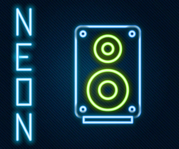 Gloeiende Neon Lijn Stereo Luidspreker Pictogram Geïsoleerd Zwarte Achtergrond Geluidssysteemluidsprekers — Stockvector