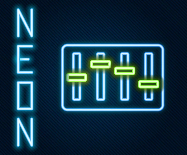 Gloeiende Neon Lijn Geluidsmixer Controller Pictogram Geïsoleerd Zwarte Achtergrond Apparatuur — Stockvector