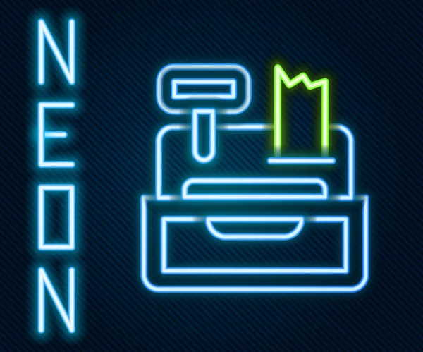 Leuchtende Neonfarbene Registrierkasse Mit Einem Kontrollsymbol Auf Schwarzem Hintergrund Kassenzeichen — Stockvektor