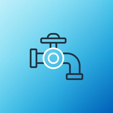 Line Water musluk simgesi mavi arkaplanda izole edildi. Renkli taslak konsepti. Vektör