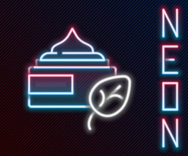 Parlayan neon hattı Organik kozmetik ikonu siyah arkaplanda izole edildi. Vücut bakım ürünleri. Renkli taslak konsepti. Vektör